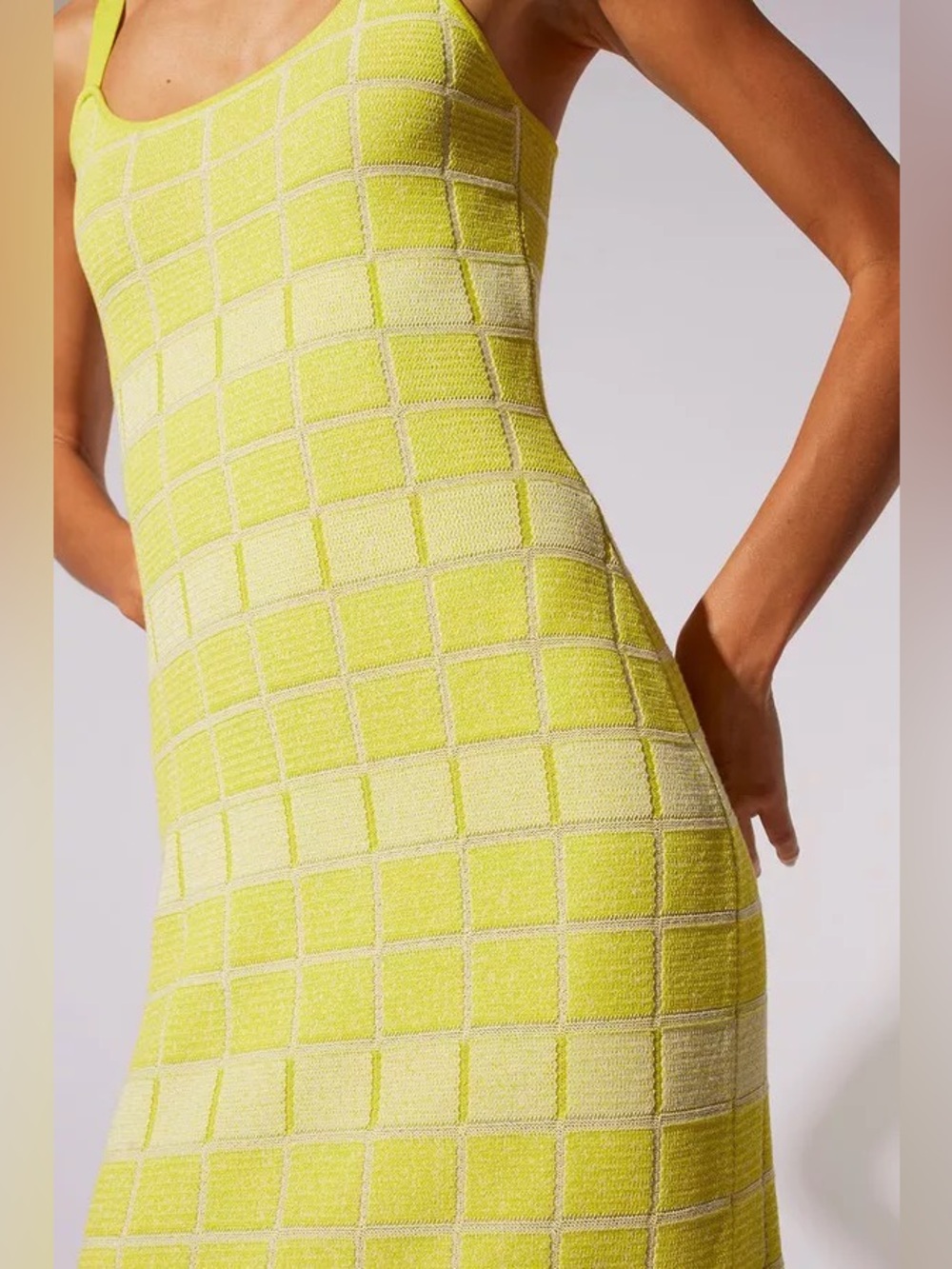 SOLID & STRIPED Neon Yellow Check Knit Maxi Slip Dress